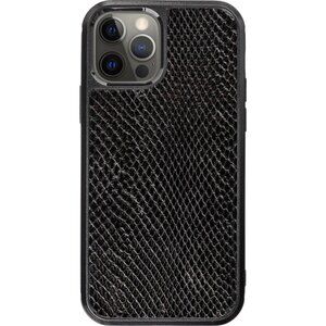 Elegant Python Leather iPhone 12 & 12 Pro Case - Black Shiny